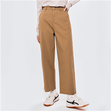 Plain color wide leg mid rise cotton pants