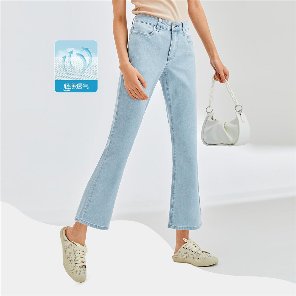 Mid low rise lightweight flared denim 