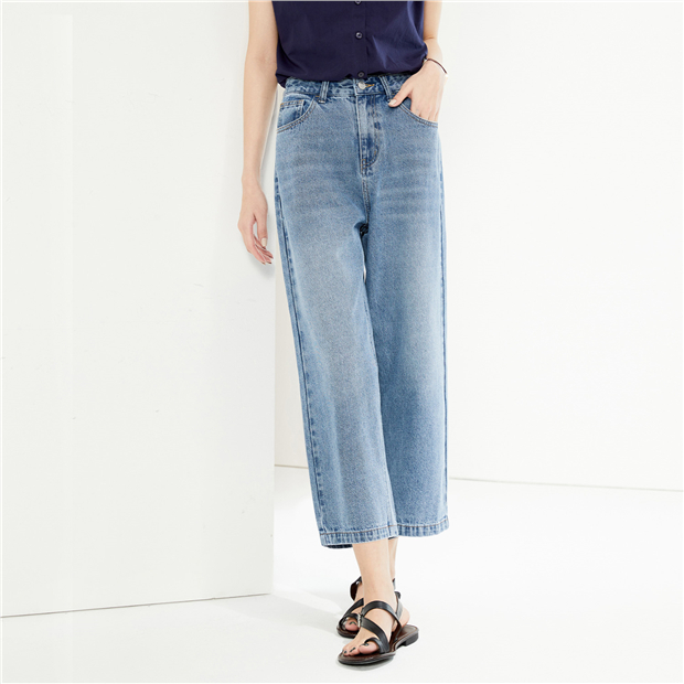 100% Cotton mid rise cocoon crop denim pants | GIORDANO 100% Cotton mid rise cocoon crop denim pants | GIORDANO