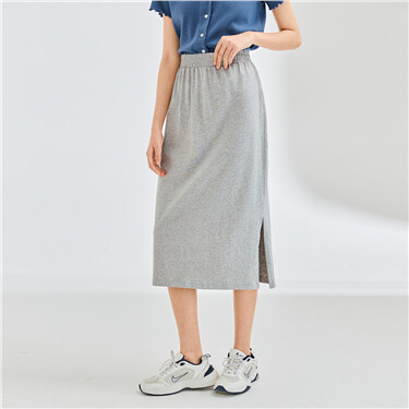 Single split elastic waistband skirt