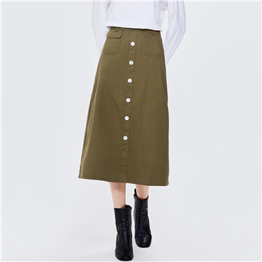 Flap pocket buttons cotton skirt