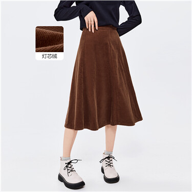 Half elastic waist cotton corduroy long skirt