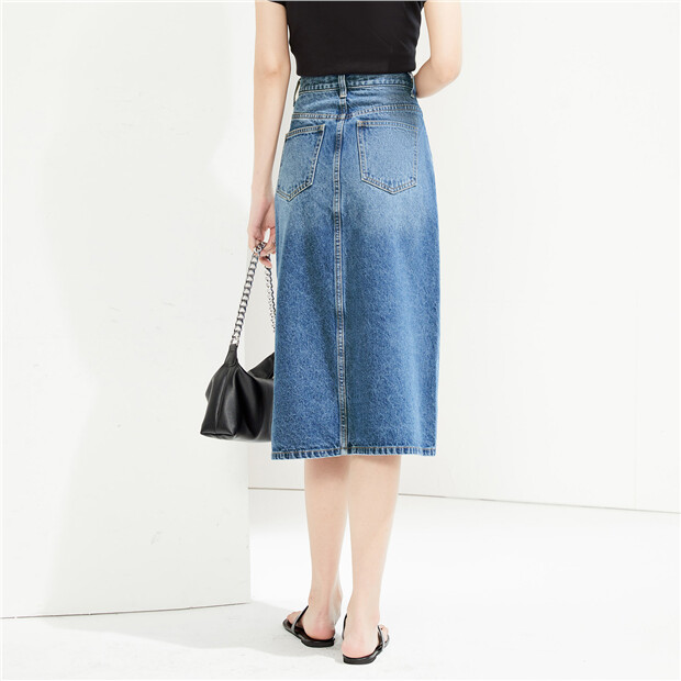 AMERI FOLD DENIM SKIRT　Mサイズ 100% Cotton mid rise five-pocket denim skirt | GIORDANO