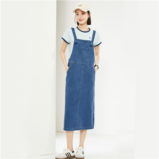 100% Cotton multi-pocket denim dungaree dress