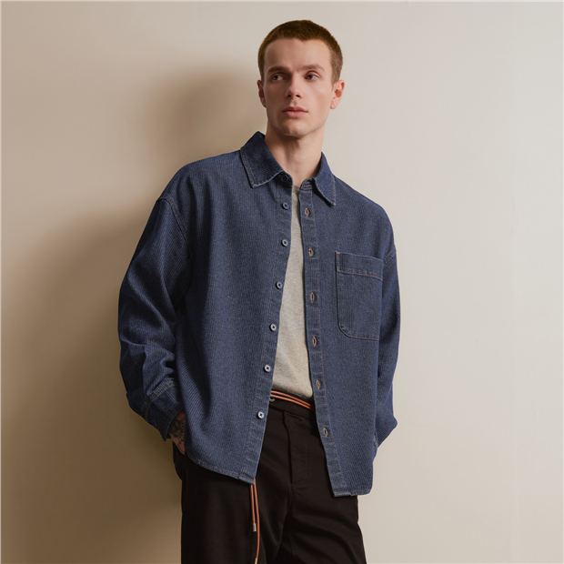 Online Exclusive】Men's Single Pocket Long Sleeve Corded Denim