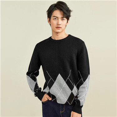 Thick quilted pattern crewneck sweater