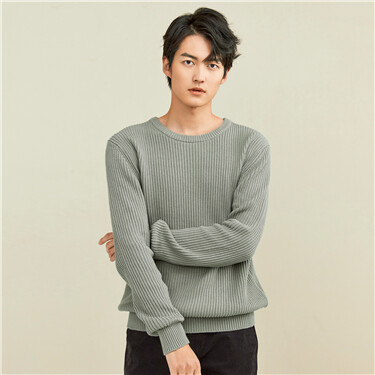 Chunky cotton solid color crewneck sweater