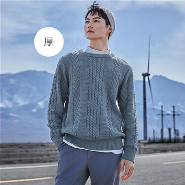Thick cable-knit crewneck pullover sweater