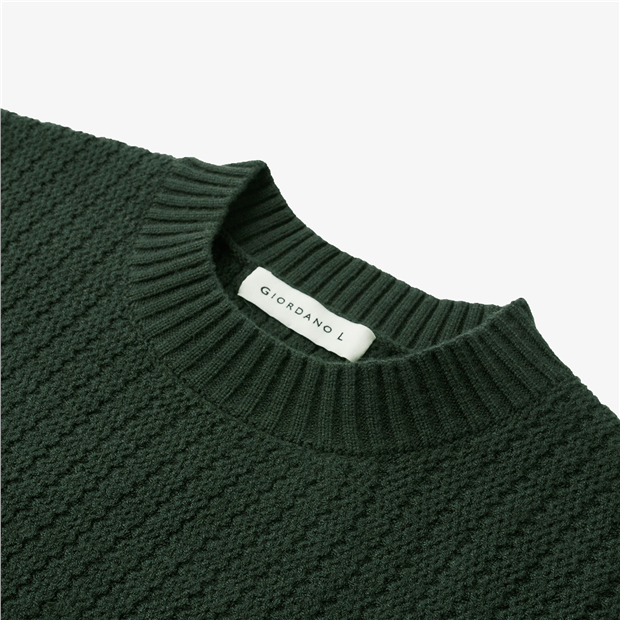 ★TRILLION★ Washable boat embroidery cable crew neck knit E Cable knit crewneck sweater | GIORDANO Online Store