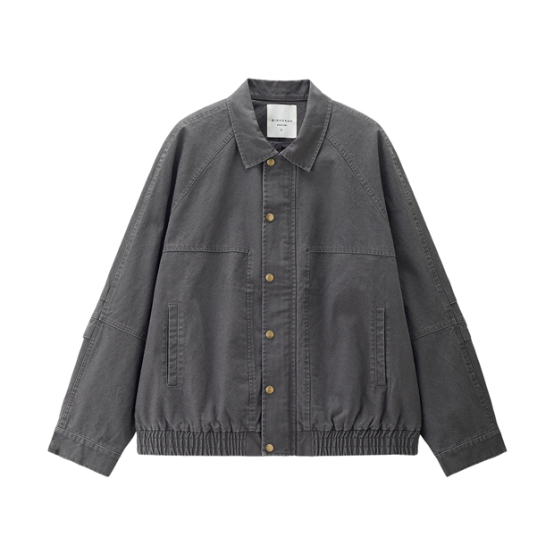 Online Exclusive】Pure cotton washed and faded collar raglan loose