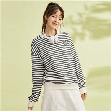 Letter embroidery loose striped sweatshirt