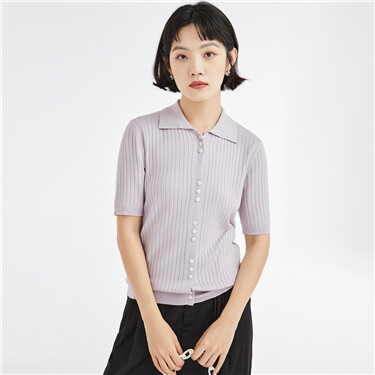 Slim open placket knitted tee