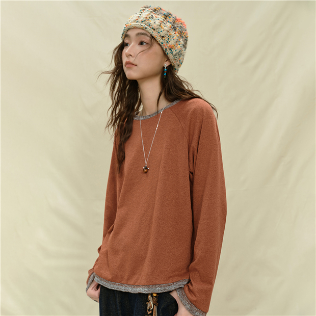 Marl knit trim raglan sleeve t-shirt | GIORDANO Online Store