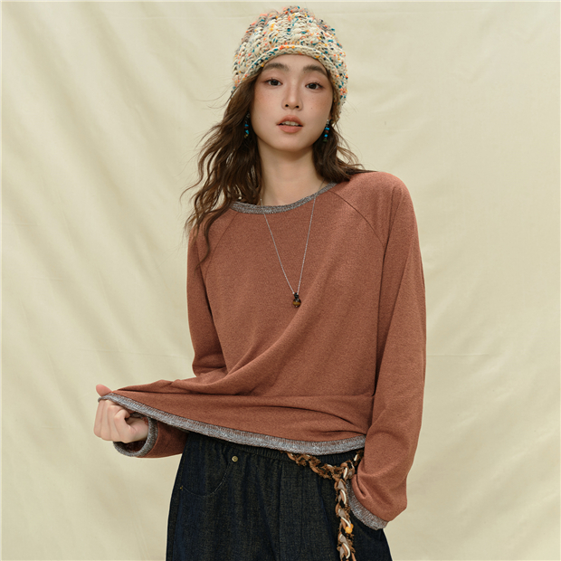Marl knit trim raglan sleeve t-shirt | GIORDANO Online Store