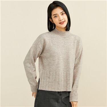 Double vents mockneck loose sweater