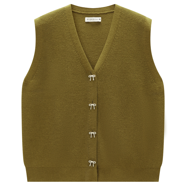 V-neck bowknot button closure knit vest | GIORDANO Online Store