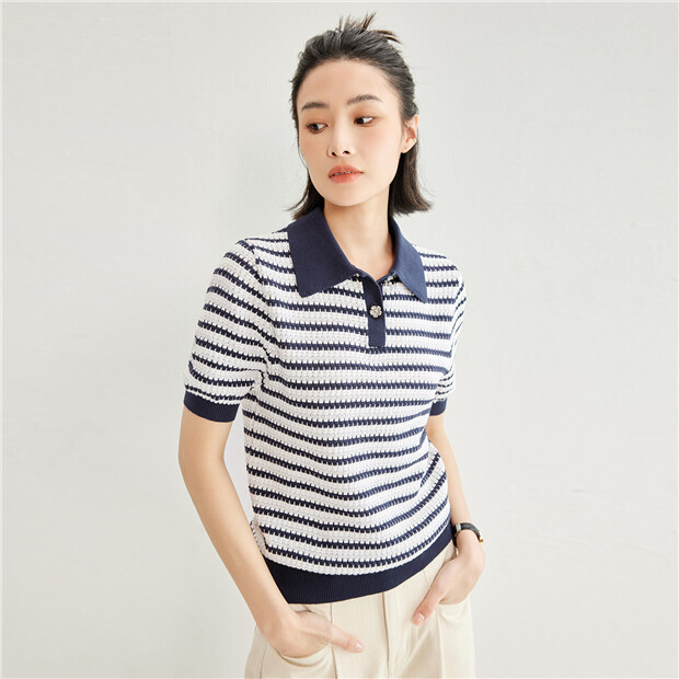 公式【1JINN STUDIO】Colorblock Slim Knit Polo Shirt 3色 Stripe short sleeve knit polo shirt | GIORDANO Online Store
