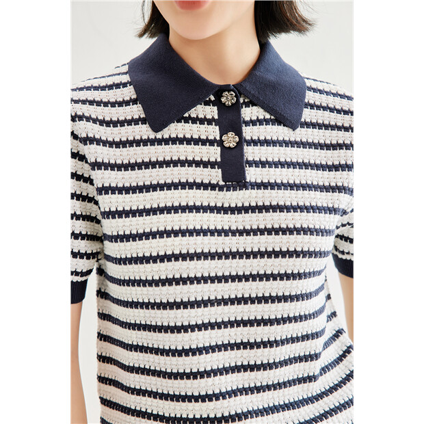 Stripe short sleeve knit polo shirt | GIORDANO Online Store