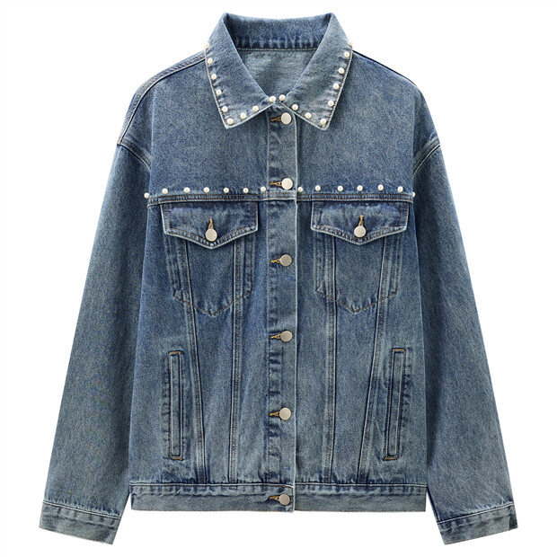 Pearl loose turn-down collar denim 