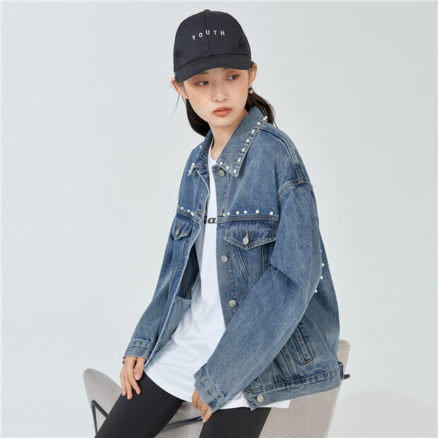 Pearl loose turn-down collar denim 