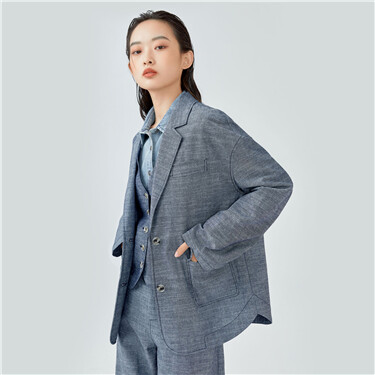 Notched lapel linen-cotton suit coat