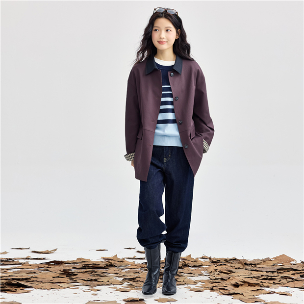 Contrasting collar plaid patchwork jacket | GIORDANO Online