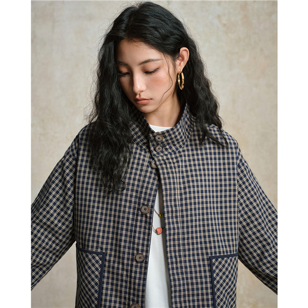 Reversible plaid lining stand collar jacket | GIORDANO Online Store