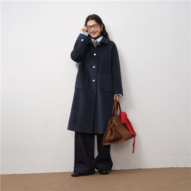 Online Exclusive】Women's Notched collar raglan sleeve long woolen