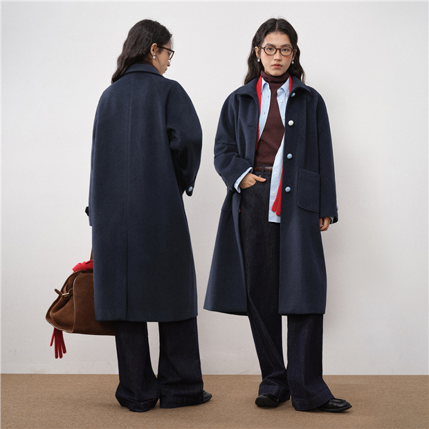 Notched collar raglan sleeve long woolen coat | GIORDANO Online Store