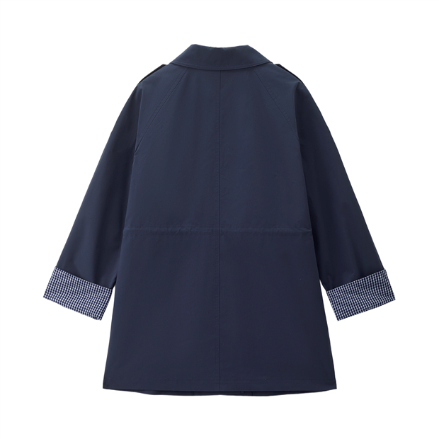 Gingham cuff spread collar mid-length trench coat | GIORDANO
