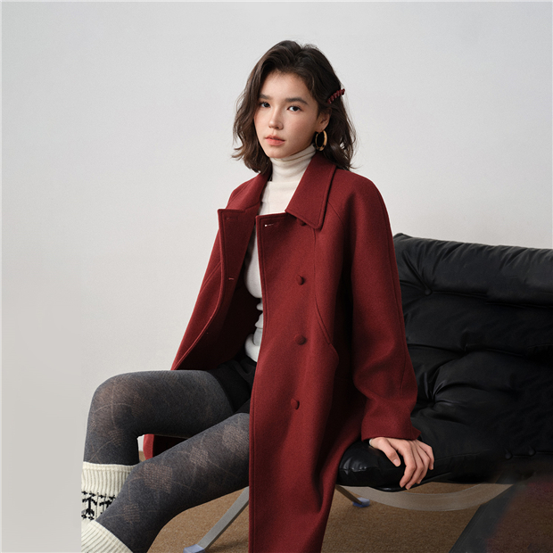 Lapel collar mid-length woolen coat | GIORDANO Online Store