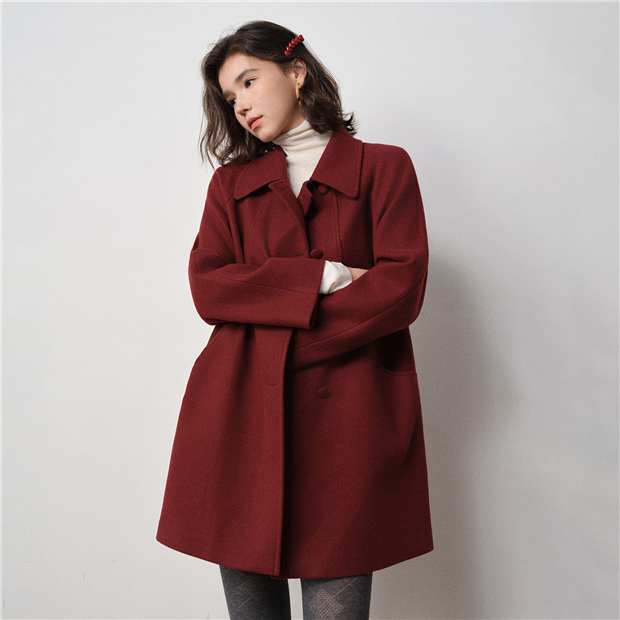 Lapel collar mid-length woolen coat | GIORDANO Online Store