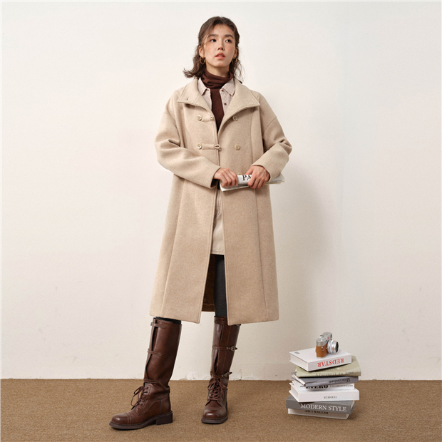 Wool blend double-breasted long coat | GIORDANO Online Store