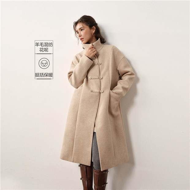 Wool blend double-breasted long coat | GIORDANO Online Store