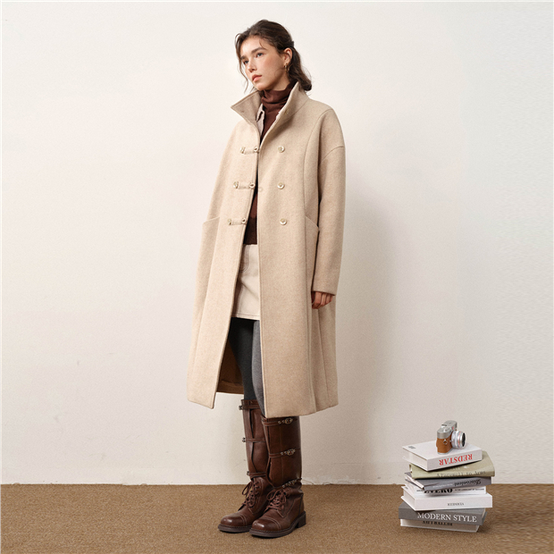 Wool blend double-breasted long coat | GIORDANO Online Store