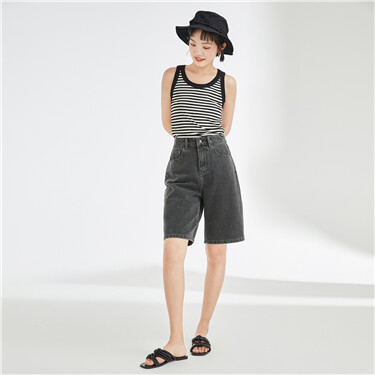 Black grey five-pocket high waist denim shorts