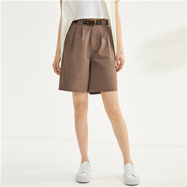 High waist pleated cotton shorts