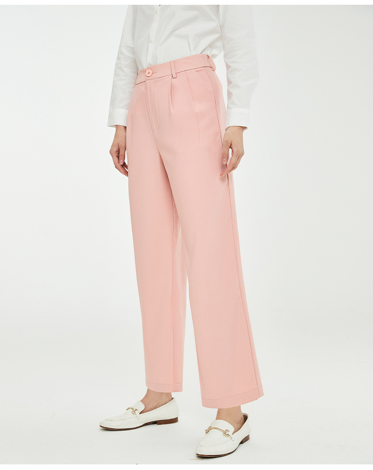 Plain pleated mid-rise wide-leg pants