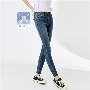 Rough edge five-pocket mid-rise denim jeans