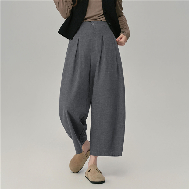 Half elastic waist pleated wide leg pants | GIORDANO Online Store