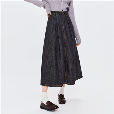 Half elastic waist a-line denim skirt