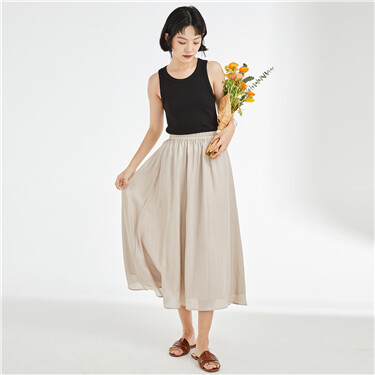 Mercerized elastic waist mid length skirt