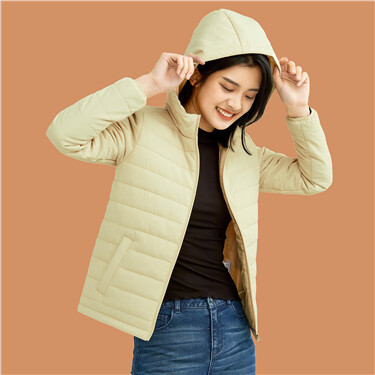 Solid color multi-pocket hooded coat