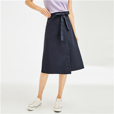 Asymmetrical split ribbon waist skirt
