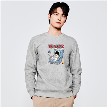 Fleece-lined print crewneck sweatshirt