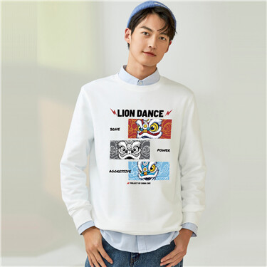 Print fleece-lined loose sweatshirt