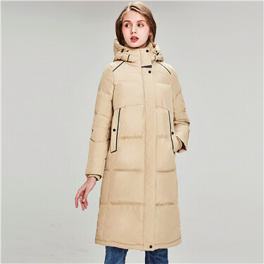 Hooded mid-long white duck down jacket